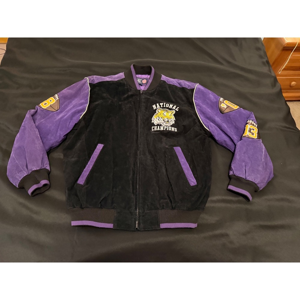 G-III LSU‎ Tigers National Champions Suede Jacket Mens Large Black Purple 03 07
